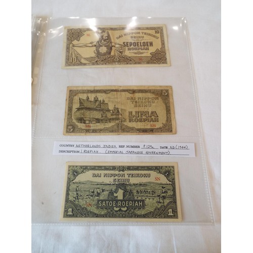 142 - A selection of Wartime banknotes in 8 sleeves to include Japanese