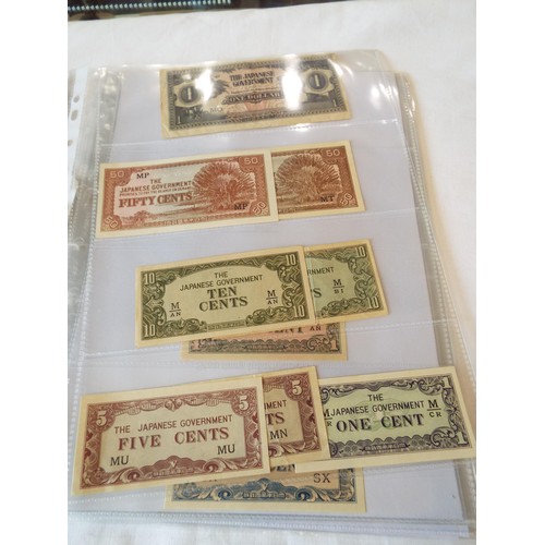 142 - A selection of Wartime banknotes in 8 sleeves to include Japanese