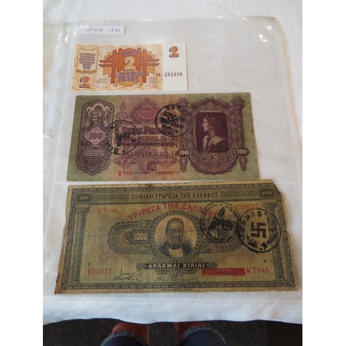 144 - A selection of Wartime banknotes in 6 sleeves to include Lithuania, Latvia, Macedonia, Belgium, Russ... 