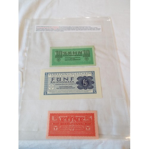 147 - A selection of Wartime banknotes in 7 sleeves to include Hungary, Lithuania, Japanese, Burma