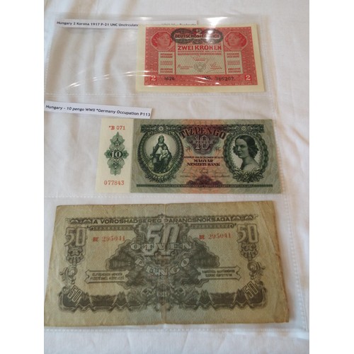 147 - A selection of Wartime banknotes in 7 sleeves to include Hungary, Lithuania, Japanese, Burma