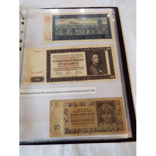 149 - An album of WWII banknotes to include Russian Civil war 1909 State Credit note, Alexander III Credit... 