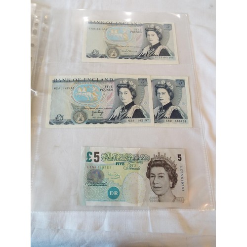 152 - Three sleeves of Bank of England £5 notes to include Britannia Blue