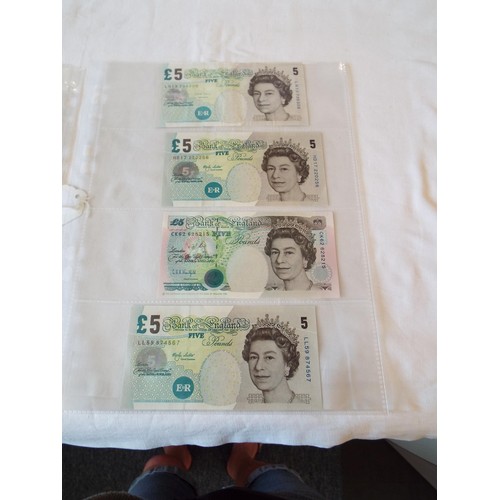 152 - Three sleeves of Bank of England £5 notes to include Britannia Blue