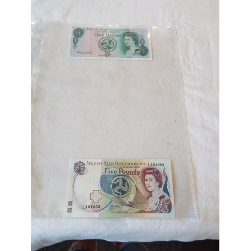 157 - Seven sleeves of Guernsey, Isle of Man bank and Scottish notes