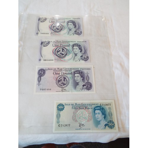 157 - Seven sleeves of Guernsey, Isle of Man bank and Scottish notes