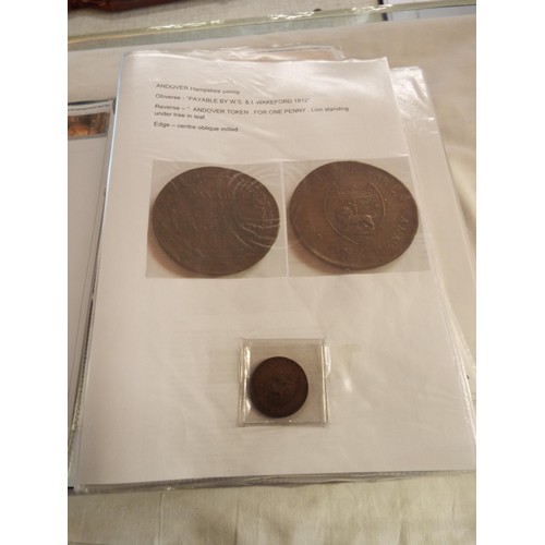 168 - An album containing tokens, half penny tokens from 1700's to 1800 all with paperwork to include Port... 