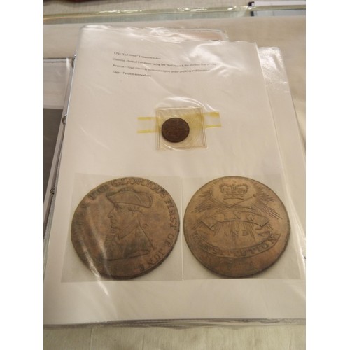 168 - An album containing tokens, half penny tokens from 1700's to 1800 all with paperwork to include Port... 