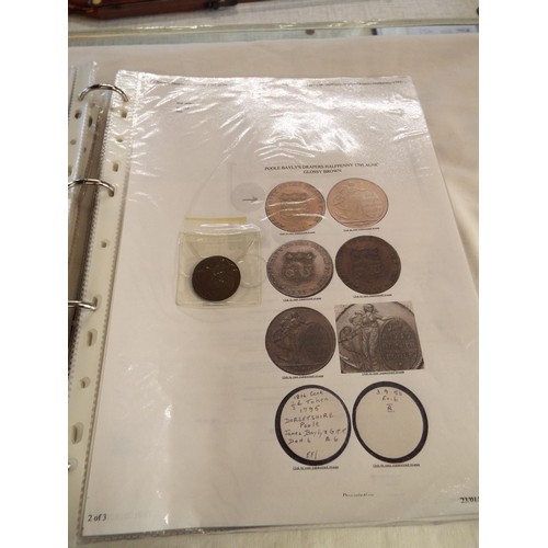 168 - An album containing tokens, half penny tokens from 1700's to 1800 all with paperwork to include Port... 