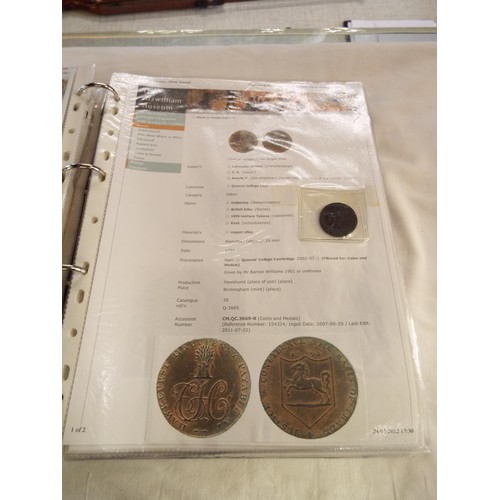 168 - An album containing tokens, half penny tokens from 1700's to 1800 all with paperwork to include Port... 