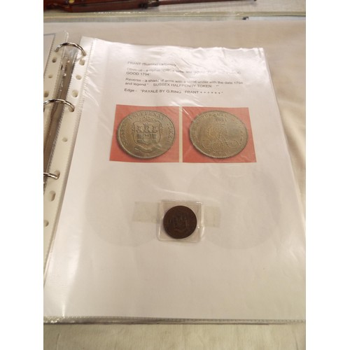 168 - An album containing tokens, half penny tokens from 1700's to 1800 all with paperwork to include Port... 