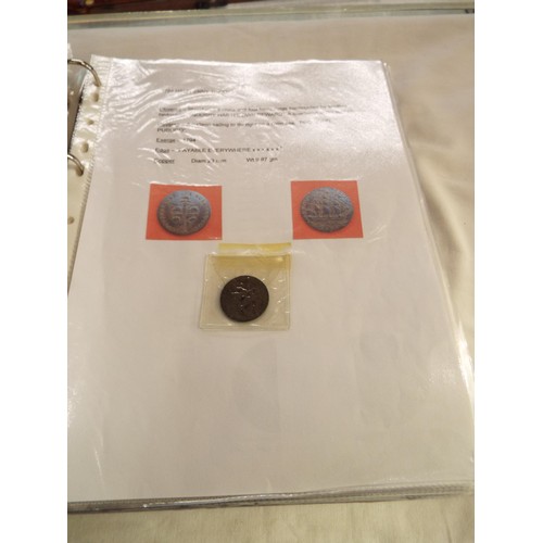 168 - An album containing tokens, half penny tokens from 1700's to 1800 all with paperwork to include Port... 