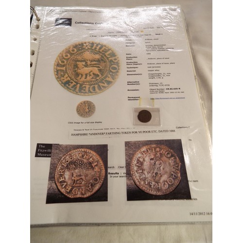 168 - An album containing tokens, half penny tokens from 1700's to 1800 all with paperwork to include Port... 