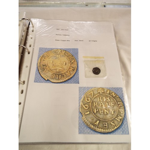 168 - An album containing tokens, half penny tokens from 1700's to 1800 all with paperwork to include Port... 