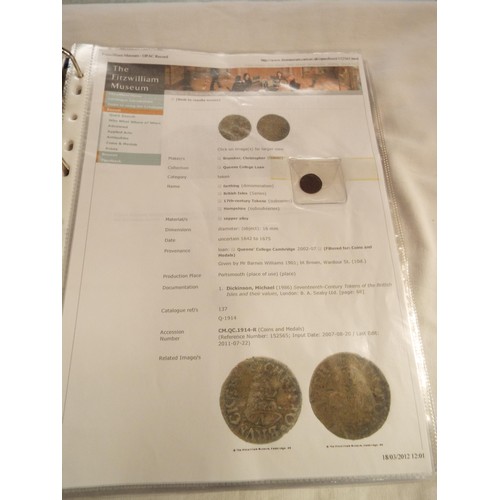 168 - An album containing tokens, half penny tokens from 1700's to 1800 all with paperwork to include Port... 