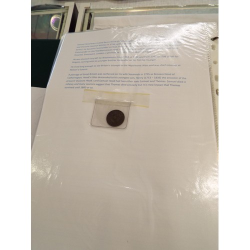 168 - An album containing tokens, half penny tokens from 1700's to 1800 all with paperwork to include Port... 