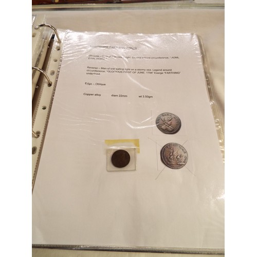 168 - An album containing tokens, half penny tokens from 1700's to 1800 all with paperwork to include Port... 