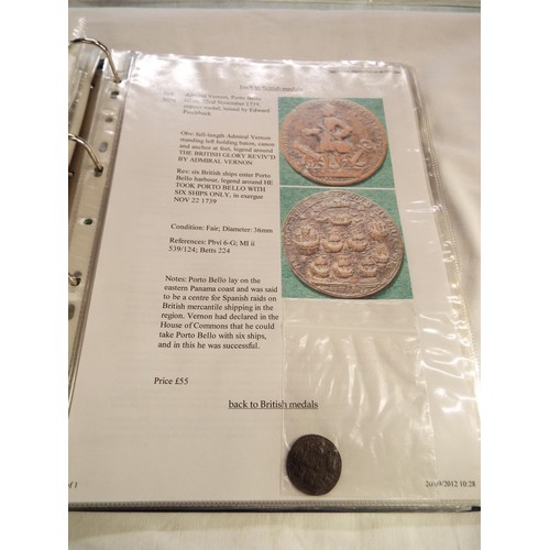 168 - An album containing tokens, half penny tokens from 1700's to 1800 all with paperwork to include Port... 