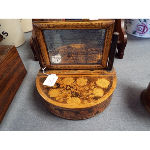 290 - An antique small lidded bow box with swing mirror