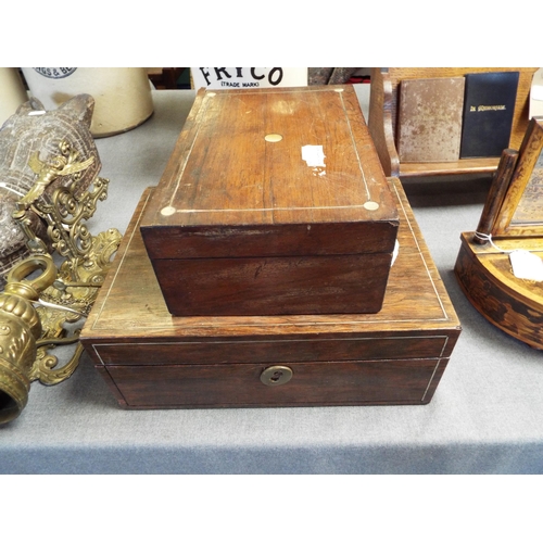 292 - A boxwood inlaid mother of pearl and white metal mounts box together with another