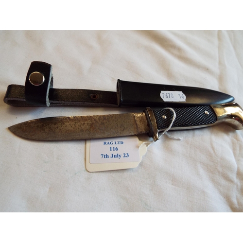 116 - A vintage German Scout knife in metal scabbard