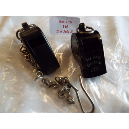 145 - Two vintage BR Acme whistles