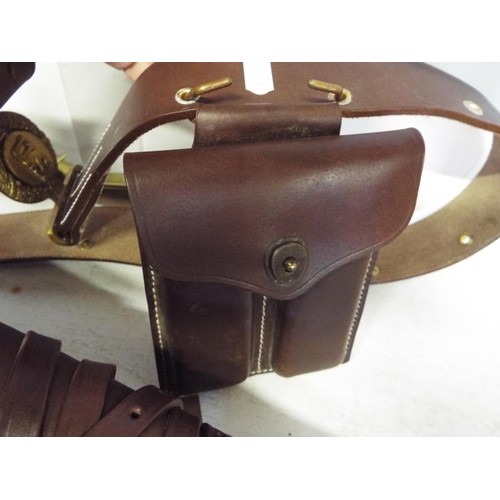 464 - A US tan leather belt and holster