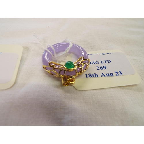 269 - A lavender and green jade pendant with gilded mount