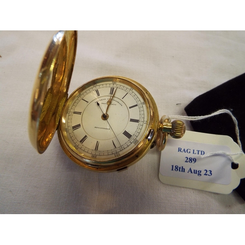 289 - A John Lecomber London and Liverpool 18ct gold cased decimal chronograph open faced pocket watch the... 