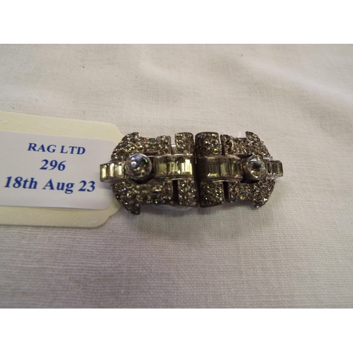 296 - A vintage silver marks paste double clip brooch