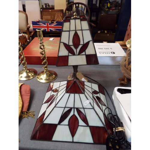 358 - A red and cream Tiffany style lamp and matching shade