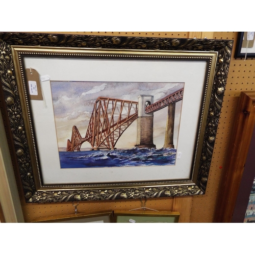 501 - A framed and glazed watercolour depicting the Forth Bridge rail bridge