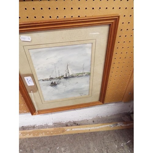 504 - A pen and wash river scene signed lower right