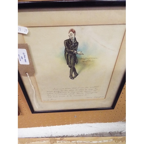 505 - A mounted framed and glazed theatre print depicting Douglas Moore 1925 with a quote from David Coppe... 