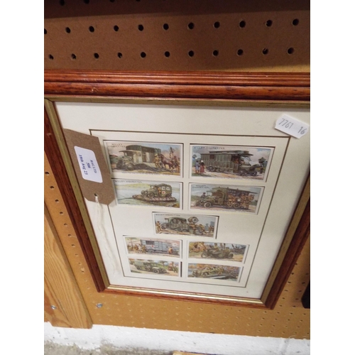 506 - A framed set of nine Wills cigarette cards WWI Military motors