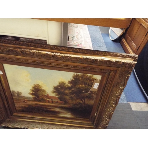 512 - A 19thC oil on canvas farm scene in gilt frame