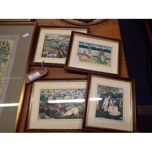 515 - A group of four Indian paintings two of hunting scenes and two garden scenes