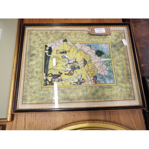 516 - Two Indian framed paintings with horses, people etc