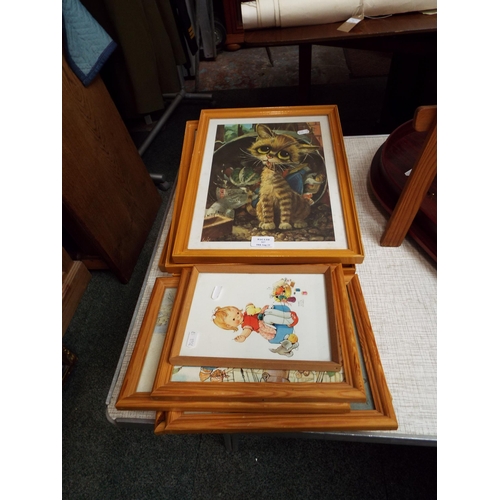527 - A set of four 1960 Reg Lewis wide eyed cat prints and five Mabel Lucie Atwell prints
