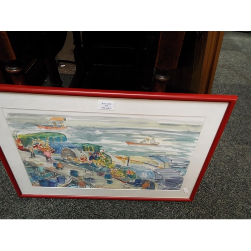 533 - A watercolour Thai River Market scene