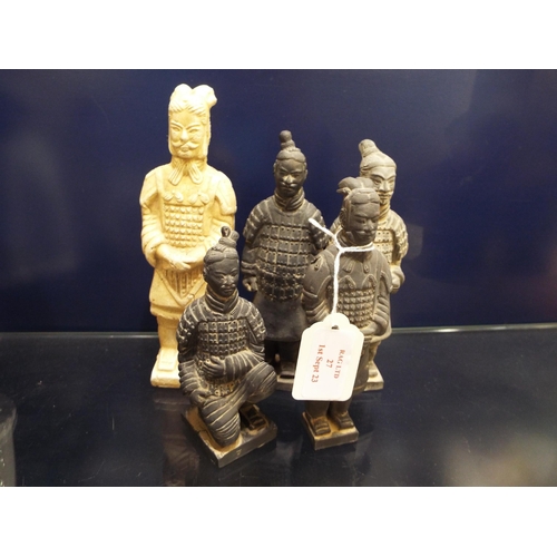 27 - Five assorted terracotta figurines of warrior's and sage's