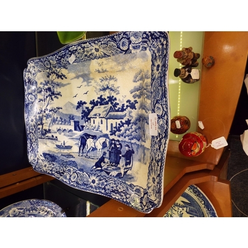 17 - A Wedgwood blue and white meat platter with countryside scene