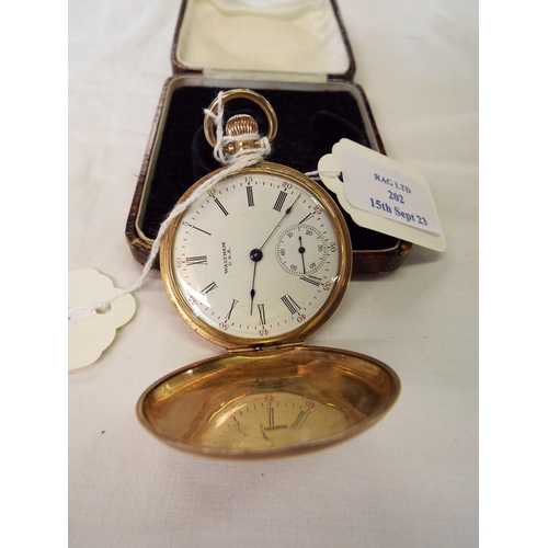 202 - A 9ct gold USA Waltham pocket watch with Roman numerals 92.7g