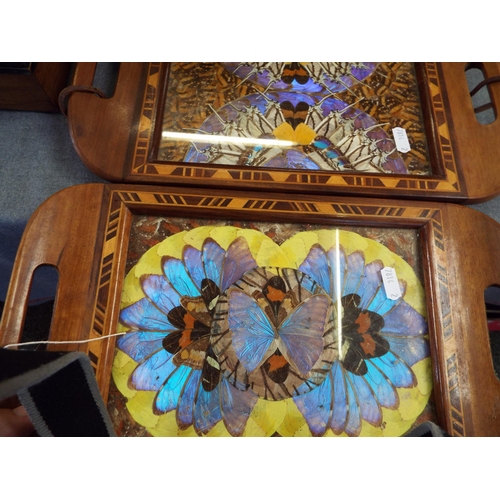 271 - Two vintage inlaid trays having butterfly wing decoration