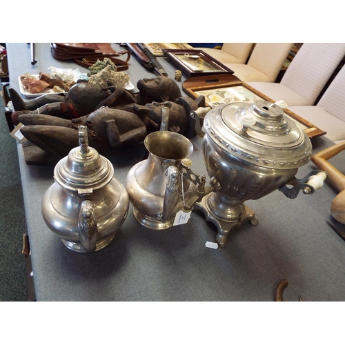 287 - A silver-plated samovar and two coffee pots