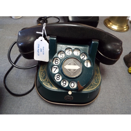 299 - An FTTR bell telephone by M.F.G Company in green and gilt colourway