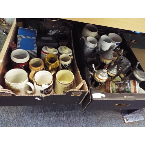 322 - A mixed selection of tankards and steins in two boxes