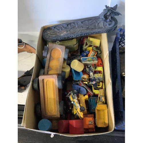 383 - A box of die cast and wooden toys etc