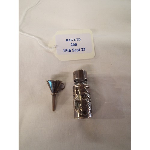 200 - A 925 silver and glass scent bottle together with a 925 silver funnel