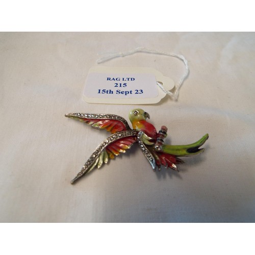 215 - A vintage enamel and Marcasite parrot brooch